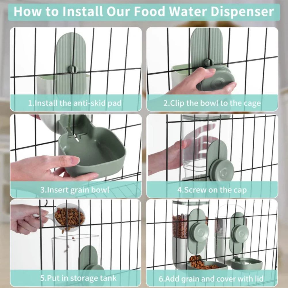 Automatic Pet Feeder Cage Hanging Bowl Water Bottle Food